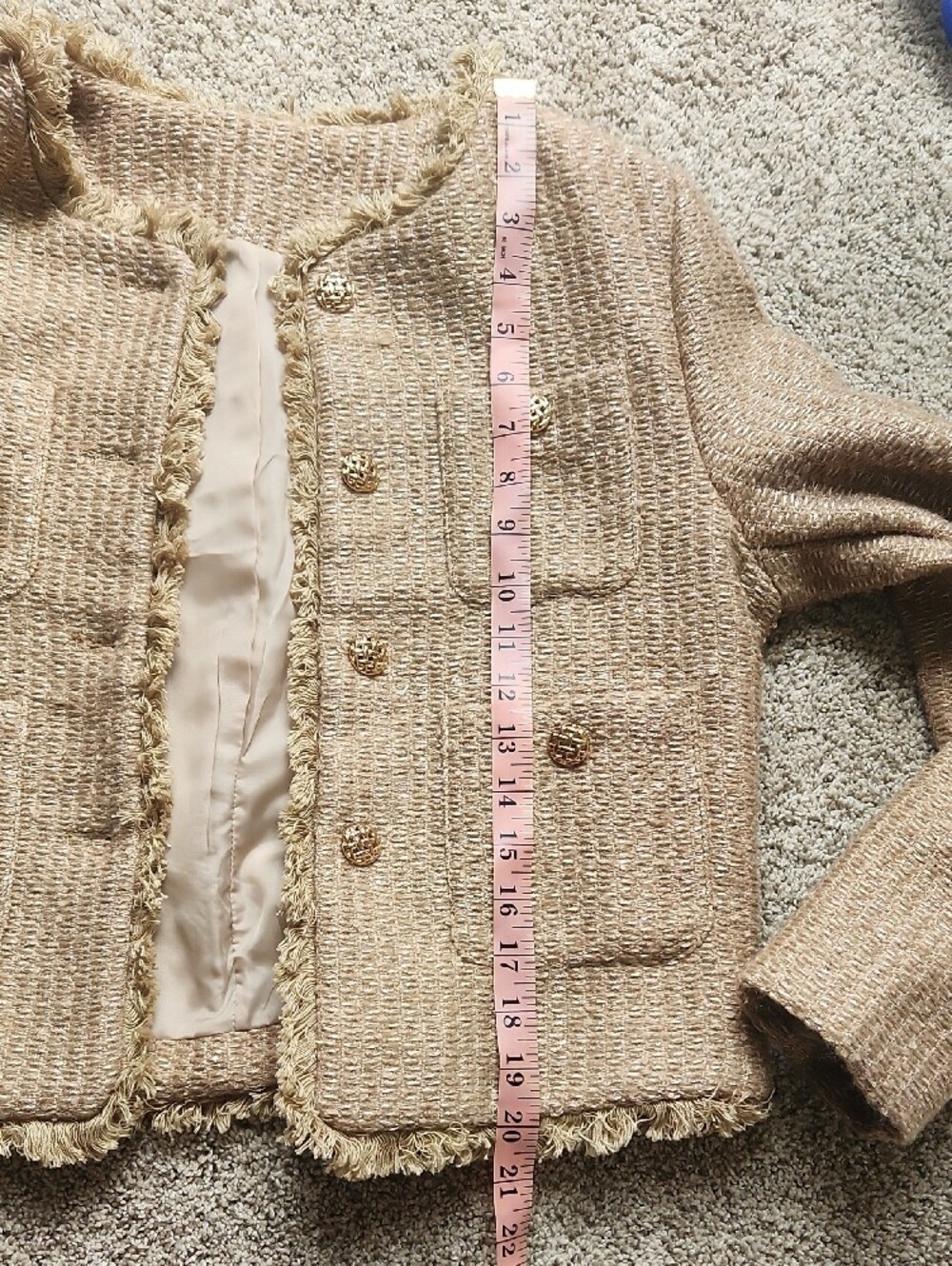 NWOT Textured Fringe Cropped Jacket in Tan - Picture 9 of 9